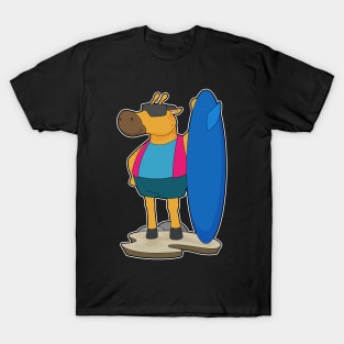 Giraffe Surfer Surfboard T-Shirt